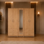 Modern 5 Door Wardrobe with 1 Long Mirror & 4 Drawers - Elegant 5 Door Wardrobe with Full-Length Mirror