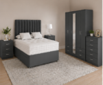 Luxury 5 Door  Charcoal Wardrobe Bedroom Package with Storage Bed & Chest of Drawers - Image 5