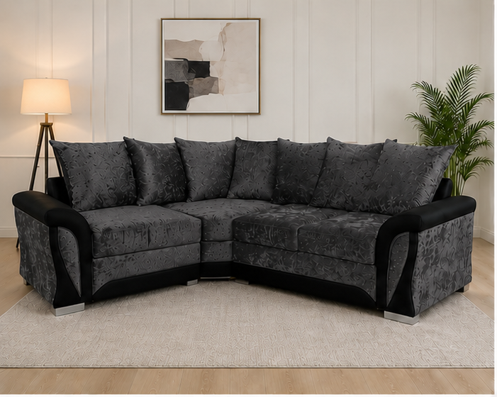front_view_dark_grey_sofa Shanon 4 Seater Corner Sofa - Shannon Contemporary 4 Seater Sofa - Image 1