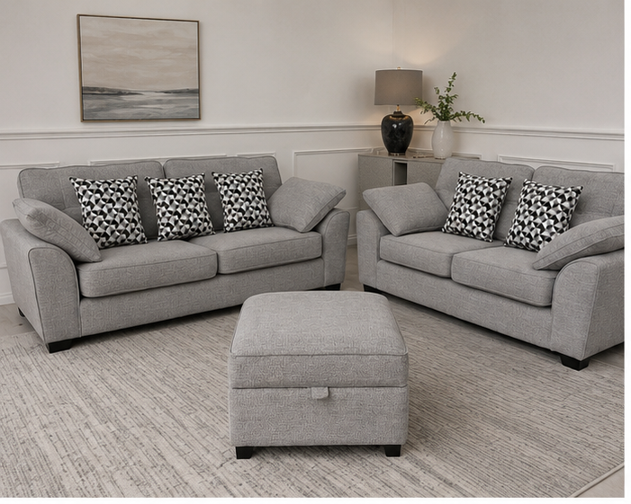front_view_grey_set Dylan 3+2 Seater Sofa Set - Image 1