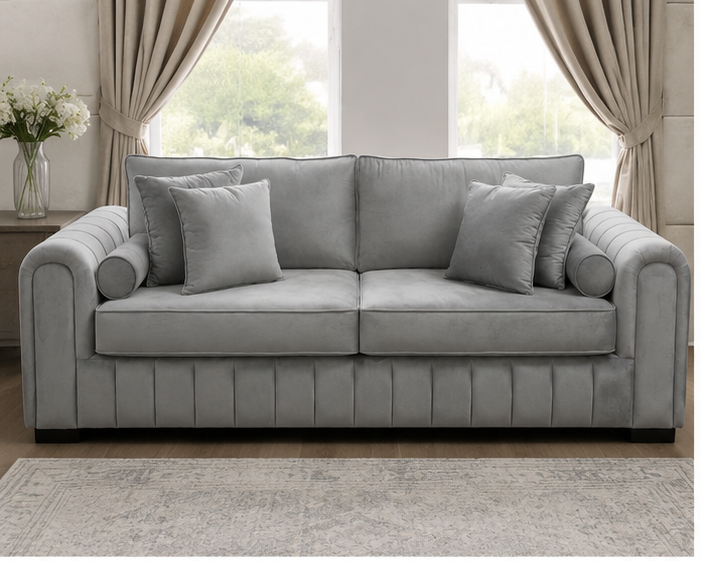 front_view_grey_sofa Lilly 3+2 Seater Sofa - Grey Lilly 3+2 Sofa Set - Image 1