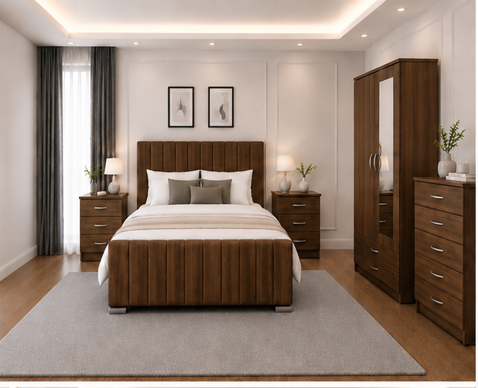 front_view_walnut Stylish Bedroom Furniture Collection with Ample Storage - Image 1