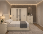 Modern king Bed Furniture Collection - Six Door Wardrobe - Five Drawer Chest - Two Side Tables - Image 2