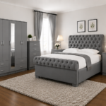 Modern Grey Bedroom Set With 5 Door Wardrobe-premium Furniture
