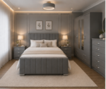 Designer Grey Bedroom Set – 4 Door Wardrobe, Chest of Drawers and Side Tables - Image 5