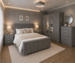 Designer Grey Bedroom Set – 4 Door Wardrobe, Chest of Drawers and Side Tables