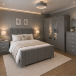 Designer Grey Bedroom Set – 4 Door Wardrobe, Chest of Drawers and Side Tables