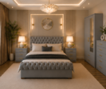 Modern Grey Bedroom Set with Mirror Wardrobe and Side Cabinets & Chest of Drawers - Image 2