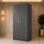 Elegant 2 Door Storage Wardrobe with Hanging Space with dark grey colors - Elite Bedroom Two Door Wardrobe - Image 2