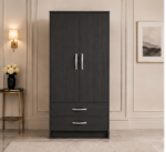 Multi-Purpose 2 Door Wardrobe Cabinet with charcoal colors wardrobe - Modern Two Door Wardrobe with 2 Drawers - Image 3