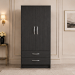Multi-Purpose 2 Door Wardrobe Cabinet with charcoal colors wardrobe - Modern Two Door Wardrobe with 2 Drawers