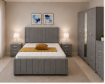 Elegant Grey Bedroom Furniture Set - Double Bed, Side Tables & 5 Door Wardrobe - Image 5