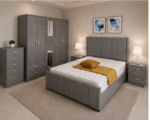 Elegant Grey Bedroom Furniture Set - Double Bed, Side Tables & 5 Door Wardrobe - Image 2