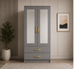 Space Saving 2 Door Wardrobe with Mirror Doors with grey colors - Contemporary Two Door Storage Wardrobe