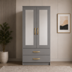 Space Saving 2 Door Wardrobe with Mirror Doors with grey colors - Contemporary Two Door Storage Wardrobe