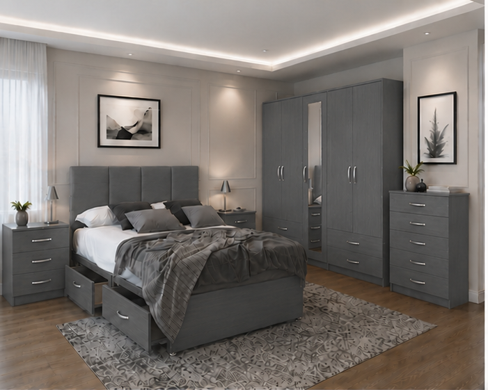 Family Charcoal Bedroom Set | Bed, Chest & Bedside Tables