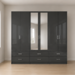 Grand Grey 6 Door Wardrobe with 2 Mirrors and 6 Drawer Storage - Modern Bedroom Wardrobe with 6 Drawers