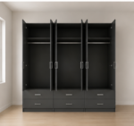Grand Grey 6 Door Wardrobe with 2 Mirrors and 6 Drawer Storage - Modern Bedroom Wardrobe with 6 Drawers - Image 3