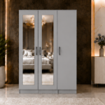 Modern Three Door Wardrobe with Two Long Mirrors - Stylish 3 Door Wardrobe with Dual Mirror Panels