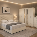 Modern King Size Bed Furniture Collection - Six Door Wardrobe - Five Drawer Chest - Two Side Tables