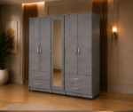 Elegant Bedroom Wardrobe with 5 Doors, Full Mirror & Bottom Drawers - 5 Door Wardrobe With Bottom Drawers - Image 2