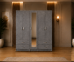 Elegant Bedroom Wardrobe with 5 Doors, Full Mirror & Bottom Drawers - 5 Door Wardrobe With Bottom Drawers