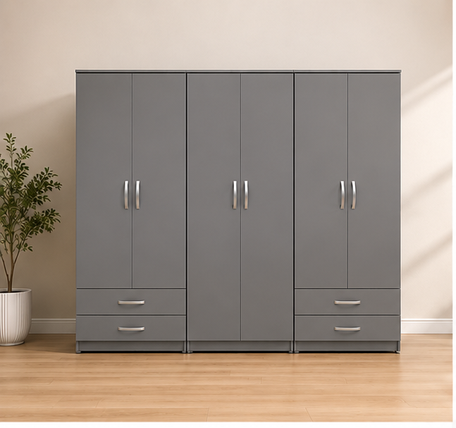 iron_wardrobe_view_1 Premium Bedroom Iron Color Wardrobe - Six Doors with Bottom Drawers - Image 1