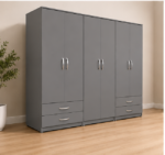 Premium Bedroom Iron Color Wardrobe - Six Doors with Bottom Drawers - Image 3