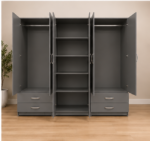 Premium Bedroom Iron Color Wardrobe - Six Doors with Bottom Drawers - Image 4