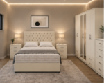 Modern king Bed Furniture Collection - Six Door Wardrobe - Five Drawer Chest - Two Side Tables - Image 3