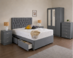 3 Door Grey Wardrobe Bedroom Set - Storage Bed, Chest & Bedside Tables