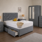 3 Door Grey Wardrobe Bedroom Set - Storage Bed, Chest & Bedside Tables