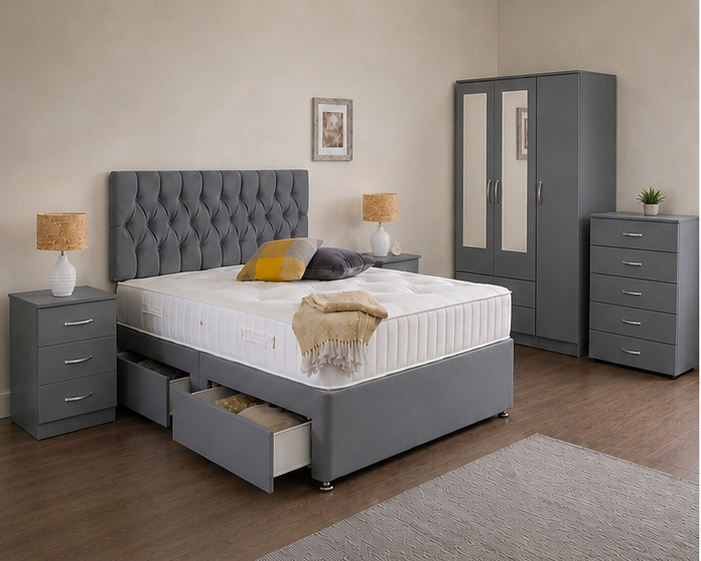 left_angle (1) 3 Door Grey Wardrobe Bedroom Set - Storage Bed, Chest & Bedside Tables - Image 1
