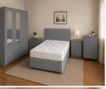 3 Door Mirror Grey Wardrobe Bedroom Set - Chest of Drawers & Bedside Tables - Image 2