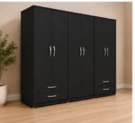 Full Size Six Door Black Wardrobe - Modern Bedroom 6 Door Wardrobe - Image 2