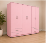 Family Size Six Door Pink Wardrobe - Deluxe 6 Door Wardrobe with 4 Spacious Drawers - Image 2
