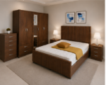 Modern King Size Bedroom Set - with Five Door Wardrobe With Four Drawer - Chest of Five Drawers With Two Bed Side Table - Image 2