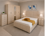 Premium Beige Bedroom Set - Full Mirror Wardrobe & Spacious Chest of Drawers - Image 2