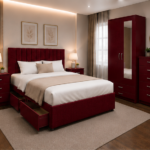 Stylish Bedroom Set - Upholstered Bed, Wardrobe & Side Tables