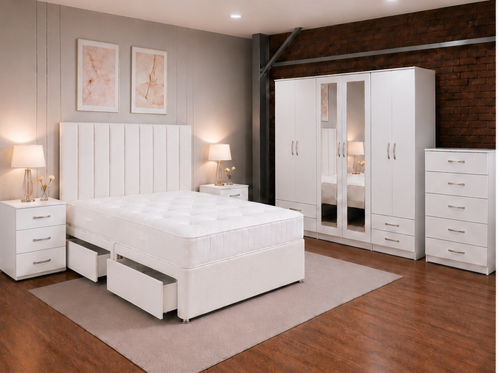 left_view (5) King Bed Furniture Set - Six Door Wardrobe With Four Drawer - Chest of Five Drawers With Two Bed Side Table - Image 1