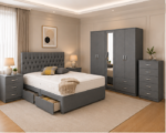 Luxury Complete Bedroom Furniture Set with Wardrobe, Bedside Tables & Chest of Drawers in grey colors - Image 3
