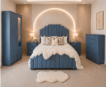 Contemporary Blue Double Bedroom Set – Double Bed, Mirrored 2 Door Wardrobe with Drawers, Chest of Drawers & Pair of Bedside Tables - Image 5