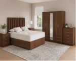 Complete Family Bedroom Package – Walnut Color Bed, Chest Of Drawers, Wardrobe - Image 5