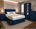 Premium Blue Bedroom Set - Storage Bed with Wardrobe, Chest of Drawers & Nightstands
