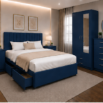 Premium Blue Bedroom Set - Storage Bed with Wardrobe, Chest of Drawers & Nightstands