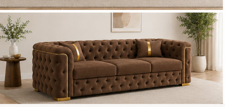 left_view_brown Chesterfield 3-Seater Sofa - Premium Comfort Chesterfield Couch - Image 1