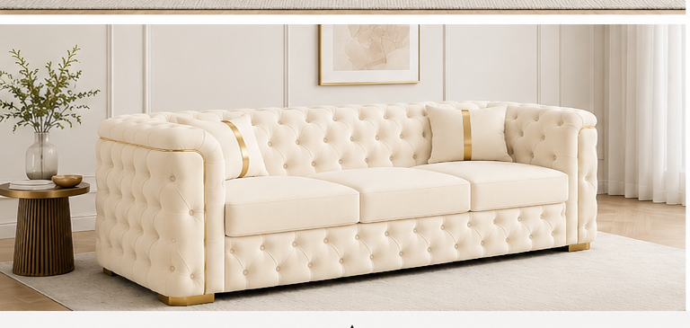 left_view_cream Luxury Chesterfield Sofa – 3 Seater Sofa - Image 1