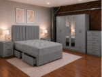 Modern King Size Bed Furniture Collection - Six Door Wardrobe With Four Drawer - Chest of Five Drawers With Two Bed Side Table
