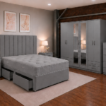 Modern King Size Bed Furniture Collection - Six Door Wardrobe With Four Drawer - Chest of Five Drawers With Two Bed Side Table