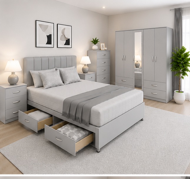 light_grey_bedroom_2 Matching Bedroom Furnishings with Practical Storage Features - Image 1